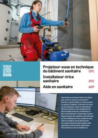 Projeteur/euse en technique du bâtiment sanitaire, Installateur/trice sanitaire, Aide en sanitaire